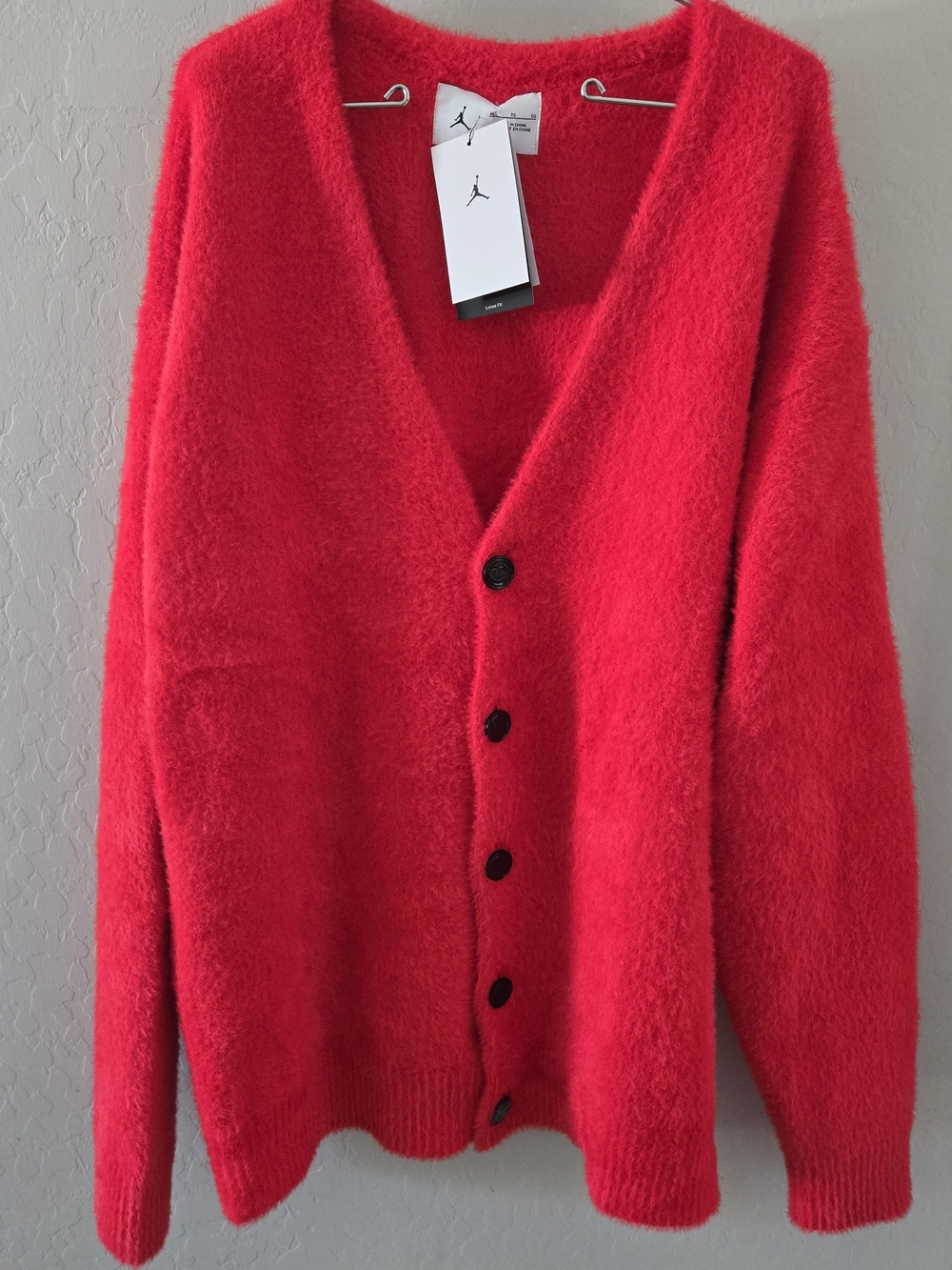 Jordan Tatum Loose Fit Fuzzy Knit Cardigan University Red Men's Size XL NWT